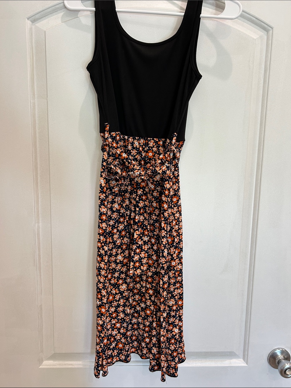 SHEIN Black Midi Skirt with Orange and Cream Floral Print
